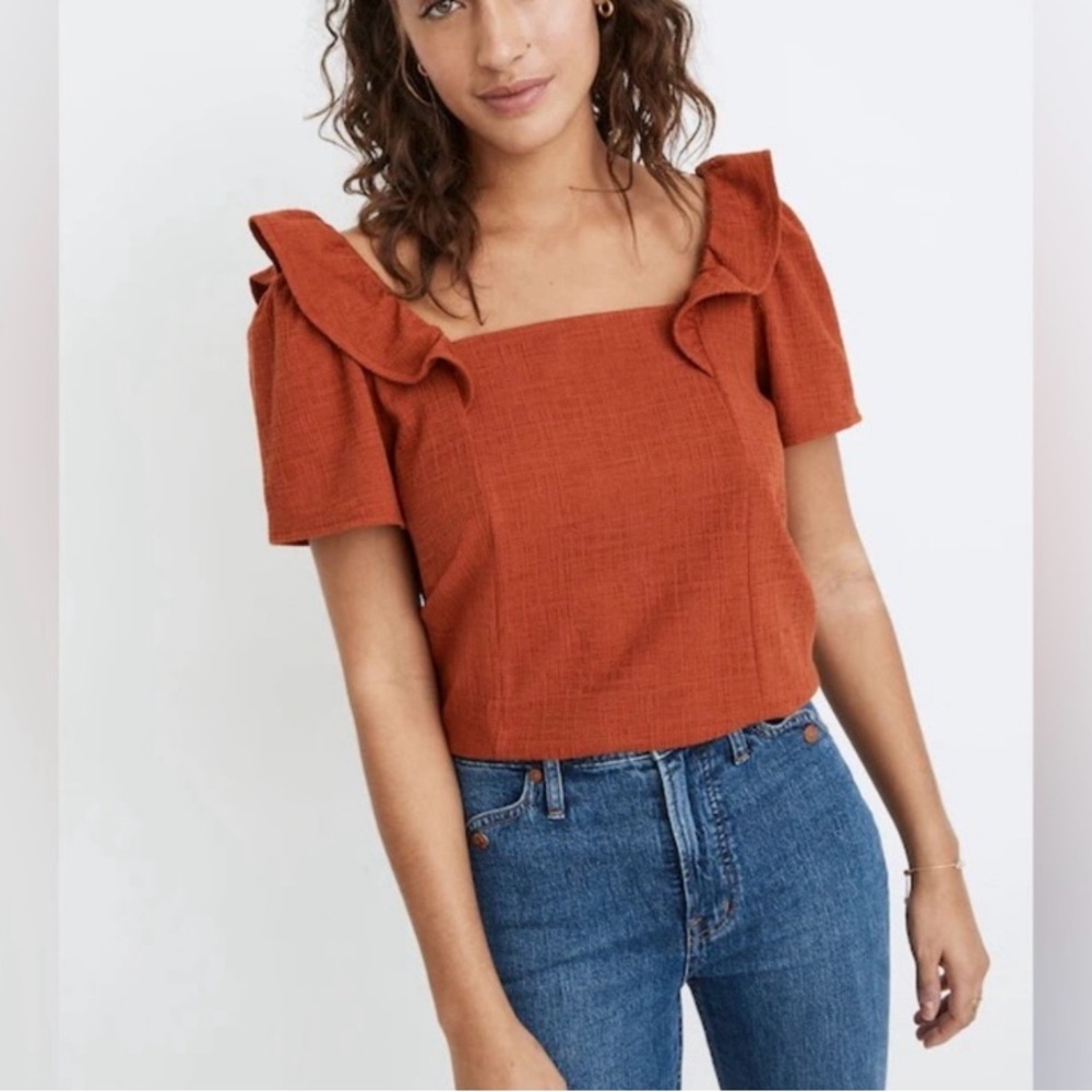 Madewell Rusty Orange Ruffled Blouse